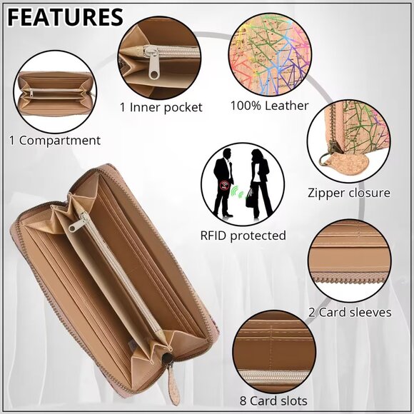 NEW Khaki Geometric Design RFID Cork Wallet 7.5" W x 3.9"L x 1"D - Picture 5 of 7